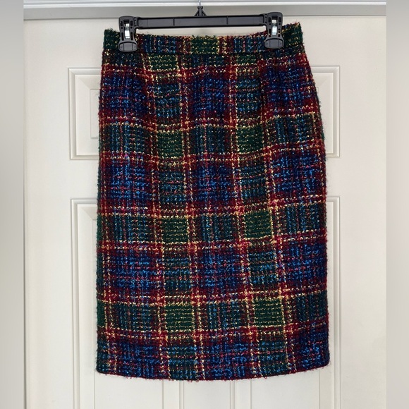 TERRY Dresses & Skirts - Vintage Terry Made in‎ France Plaid With Metallic Gold Tweed Pencil Skirt